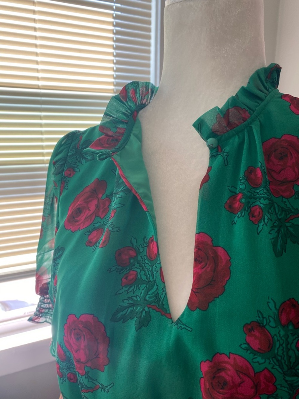 Betsey Johnson Green Maxi Dress with Pink Rose Print - Picture 11 of 12